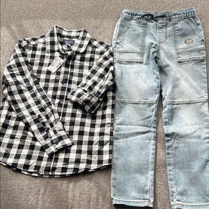 Place Black and White Checkered Shirt with Blue Jeans Set